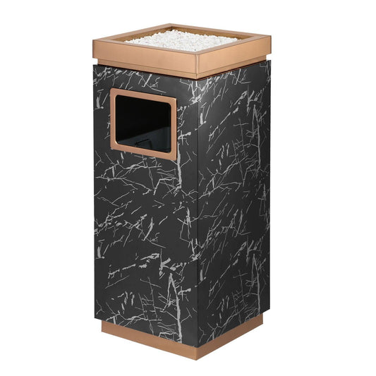 Beamnova 15 Gallon Black Marbling with Gold Frame Stainless Steel Trash Can with Ashtray for Corridor Courtyard - Beamnovaus.com