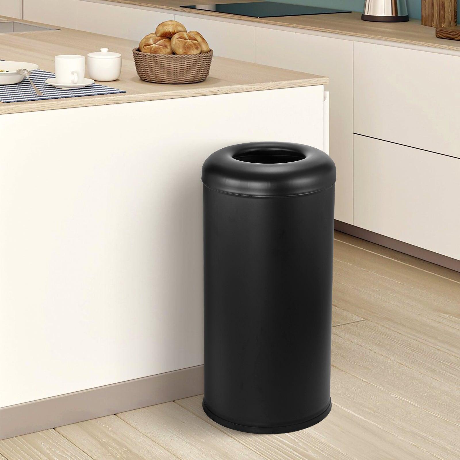 Beamnova 90L/24 Gallon Matte Black Round Stainless Steel Kitchen Trash Can Open Top Commercial Indoor Waste Bin - Beamnovaus.com