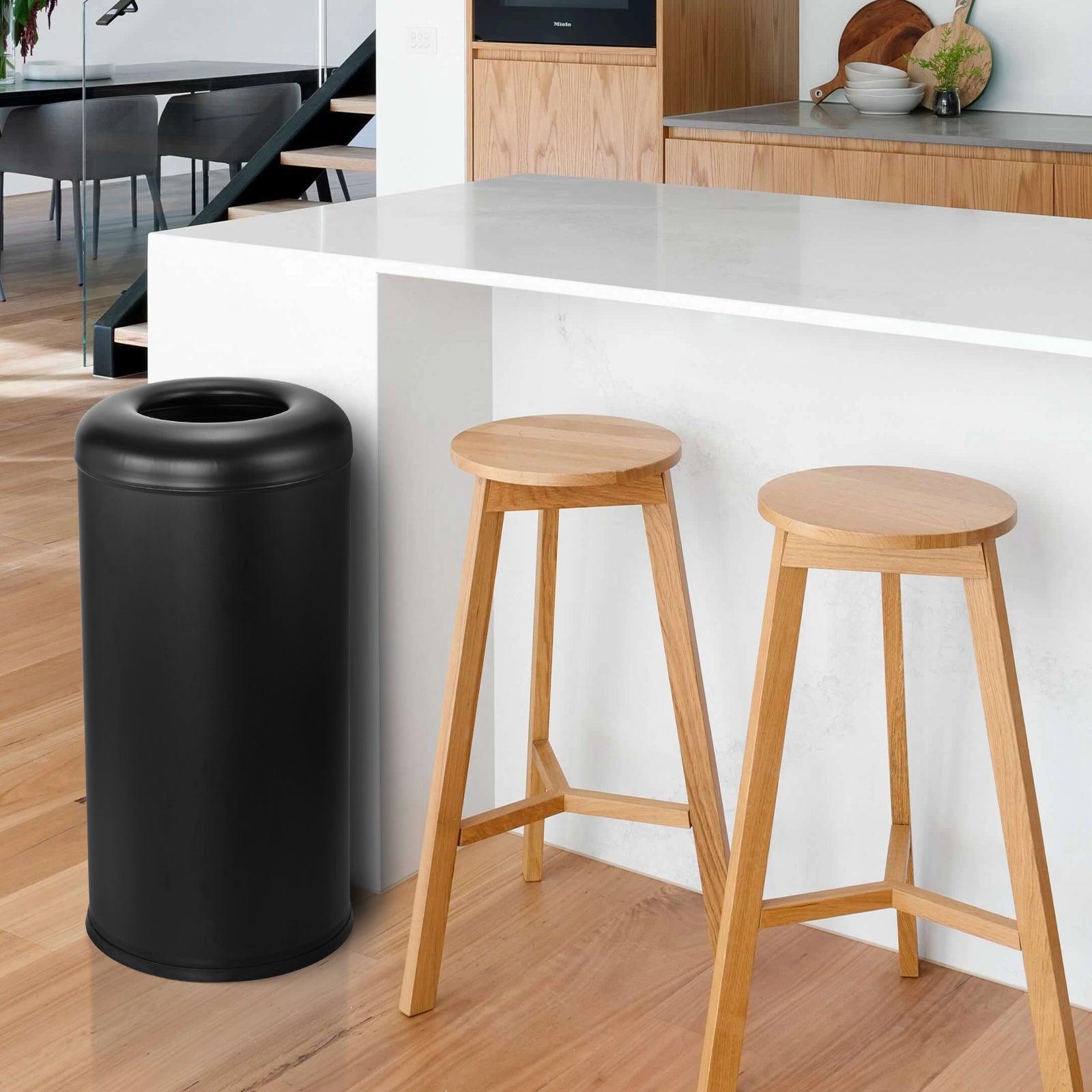 Beamnova 90L/24 Gallon Matte Black Round Stainless Steel Kitchen Trash Can Open Top Commercial Indoor Waste Bin - Beamnovaus.com