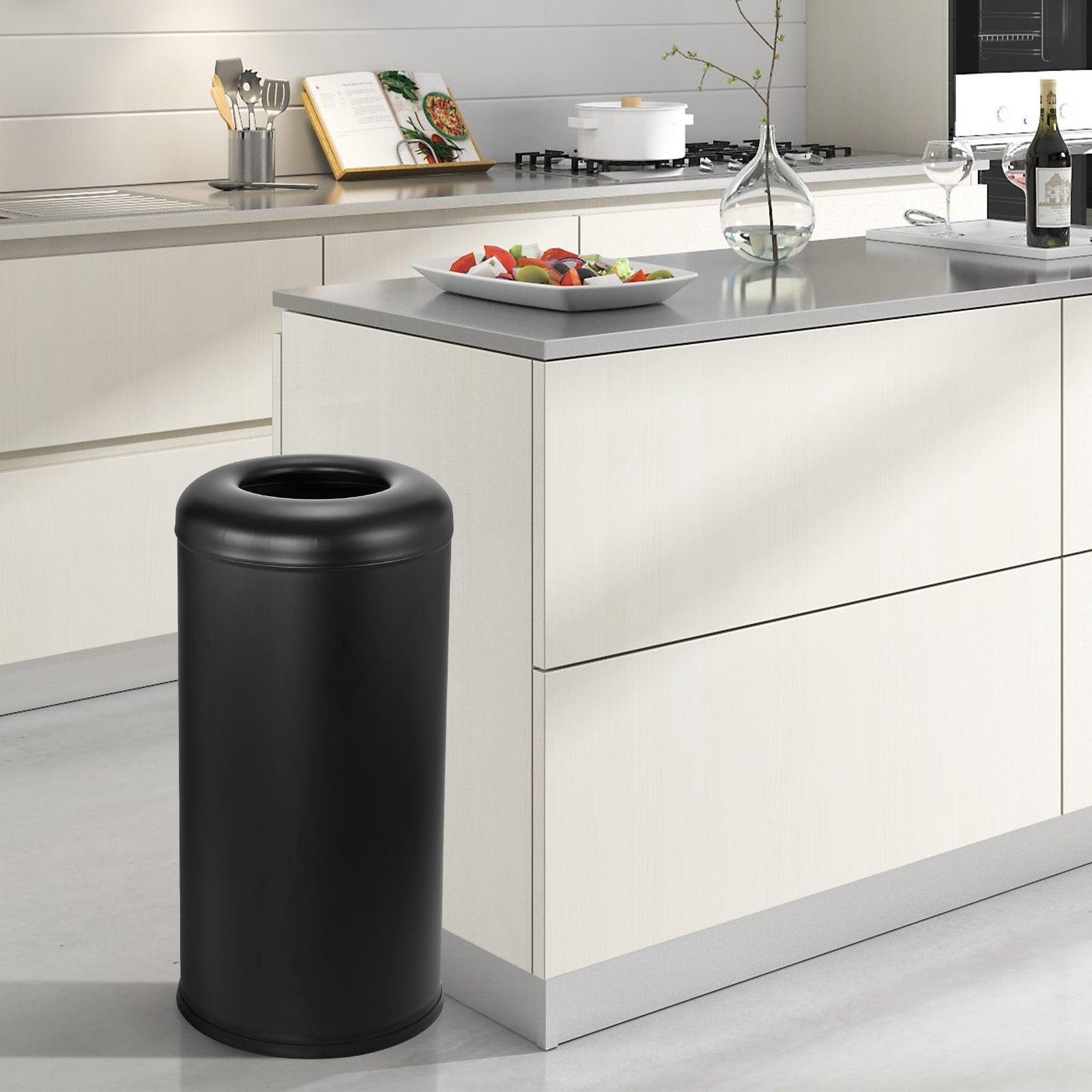 Beamnova 90L/24 Gallon Matte Black Round Stainless Steel Kitchen Trash Can Open Top Commercial Indoor Waste Bin - Beamnovaus.com