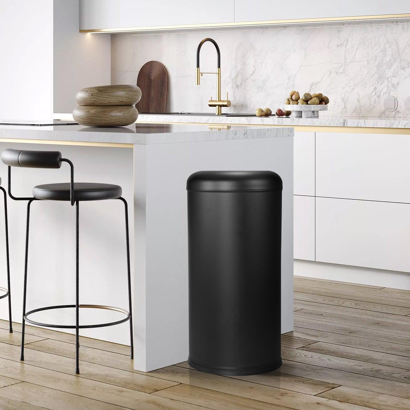 Beamnova 90L/24 Gallon Matte Black Round Stainless Steel Kitchen Trash Can Open Top Commercial Indoor Waste Bin - Beamnovaus.com