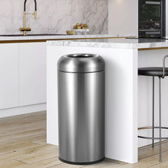 Beamnova 90L/24 Gallon Gunmetal Gray Metallic Round Stainless Steel Kitchen Trash Can Open Top - Beamnovaus.com
