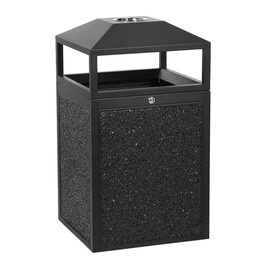 24 Gallon Stone Panels Heavy-Duty Outdoor Commercial Trash Can with Lockable Lid