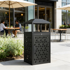 BEAMNOVA US 18 Gallon Commercial Trash Can - Black Metal Outdoor Trash Can for Public Use - Beamnovaus.com