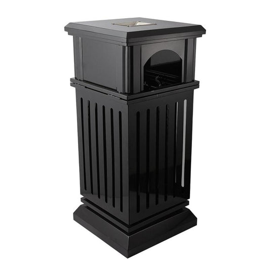 9 Gallon Black Heavy Duty Outdoor Trash Can with Locking Lid and Ashtray