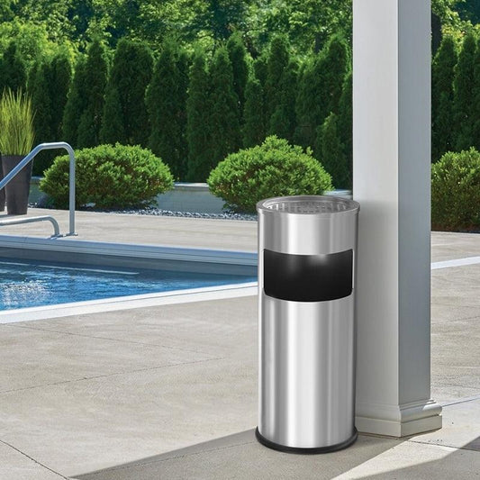 Beamnova 30L/8 Gallon Silver Stainless Steel Trash Can with Ashtray for Couryard Corridor - Beamnovaus.com