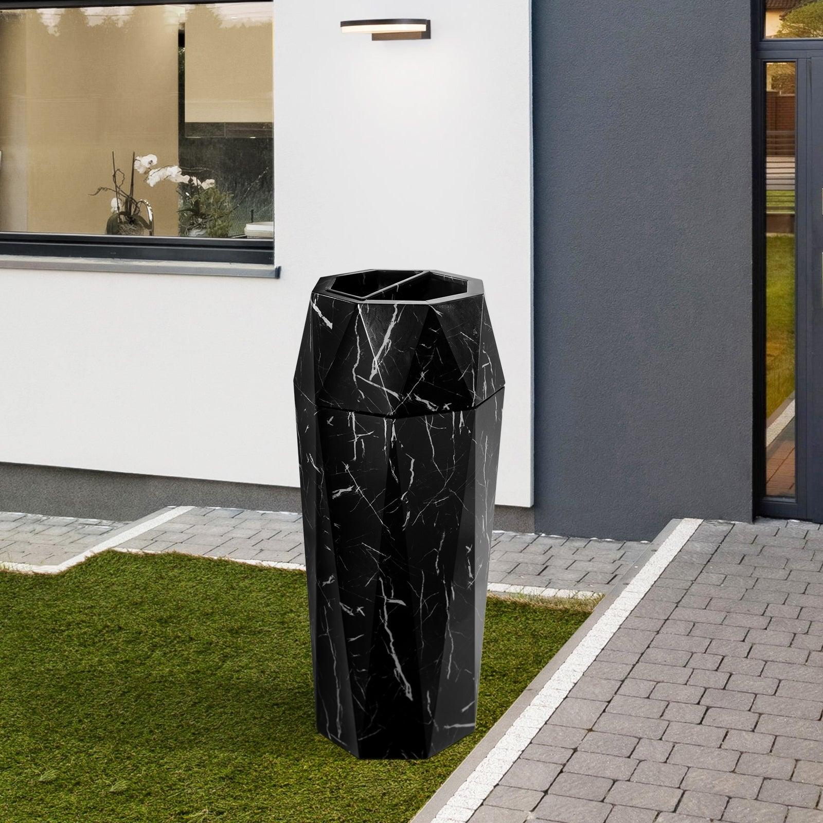 Beamnova 13 Gallon Black Marbling Diamond Style Stainless Steel Trash Can with Ashtray for Couryard Corridor - Beamnovaus.com