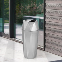 Beamnova 13 Gallon Silver Diamond Style Stainless Steel Trash Can with Ashtray for Couryard Corridor - Beamnovaus.com