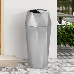 Beamnova 13 Gallon Silver Diamond Style Stainless Steel Trash Can with Ashtray for Couryard Corridor - Beamnovaus.com