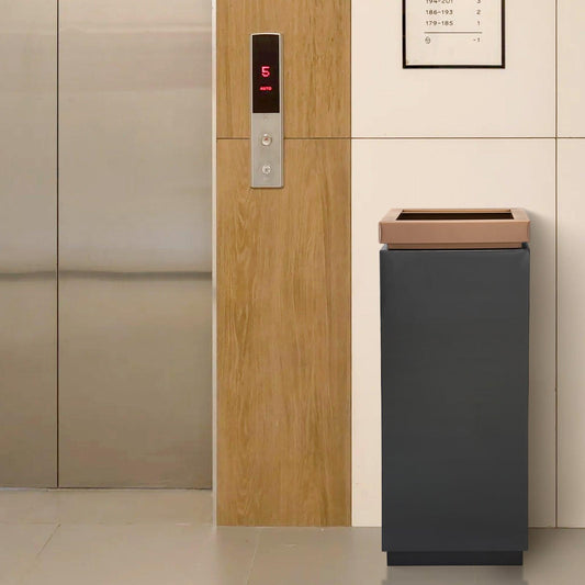 Beamnova 15 Gallon Black with Gold Frame Stainless Steel Trash Can with Ashtray Open Top for Elevator Escalator Entrance - Beamnovaus.com