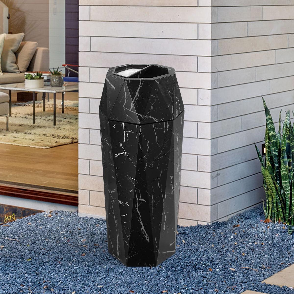 Beamnova 13 Gallon Black Marbling Diamond Style Stainless Steel Trash Can with Ashtray for Couryard Corridor - Beamnovaus.com