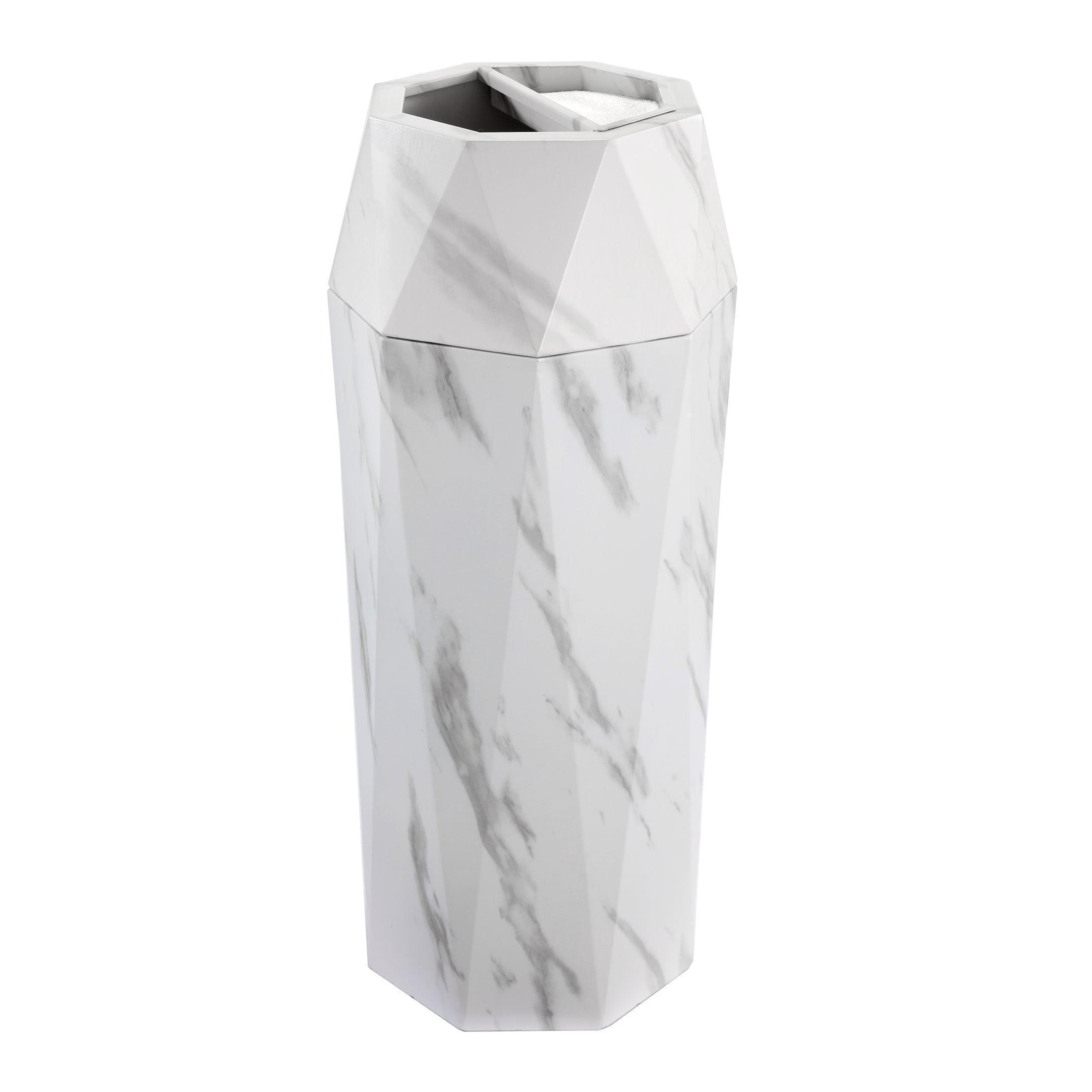 Beamnova 13 Gallon White Marbling Diamond Style Stainless Steel Trash Can with Ashtray for Hotel Lobby - Beamnovaus.com