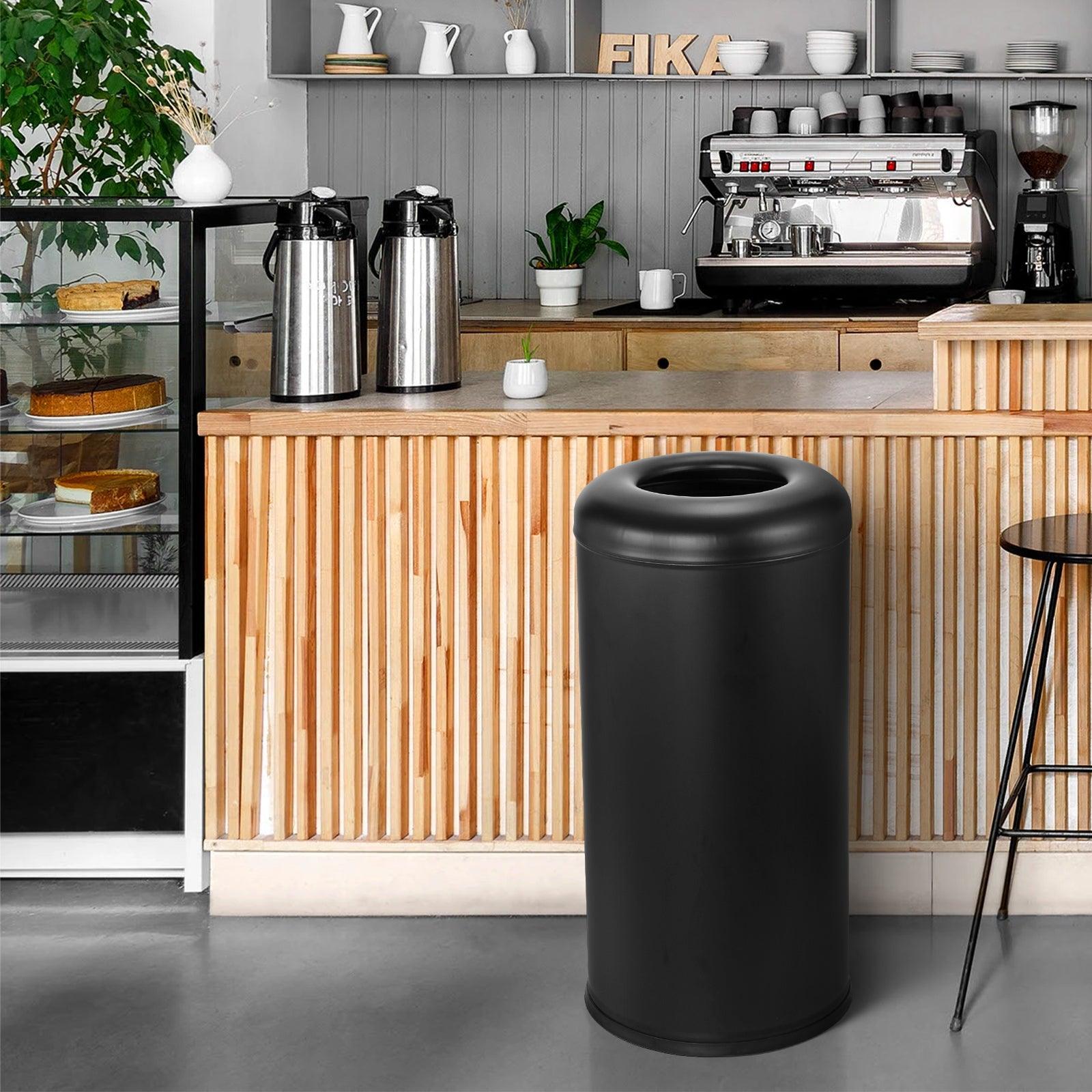 Beamnova 90L/24 Gallon Matte Black Round Stainless Steel Kitchen Trash Can Open Top Commercial Indoor Waste Bin - Beamnovaus.com