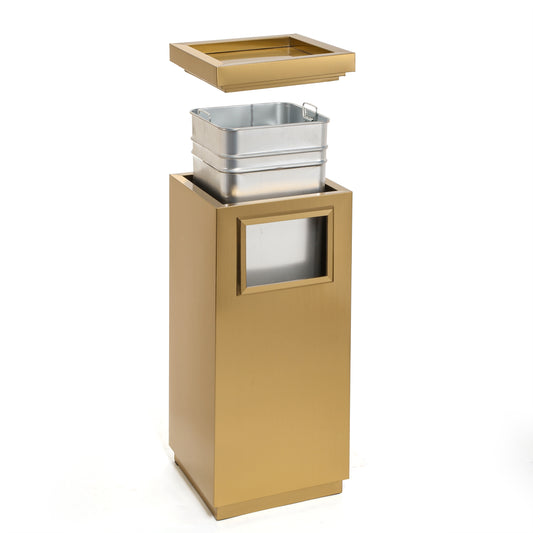 17 Gallon Gold Rectangular Stainless Steel Trash Can with Ashtray for Office and Workspaces
