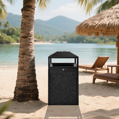 24 Gallon Stone Panels Heavy-Duty Outdoor Commercial Trash Can with Lockable Lid