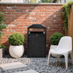 24 Gallon Stone Panels Heavy-Duty Outdoor Commercial Trash Can with Lockable Lid for Corridor Courtyard