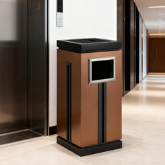 7 Gallon Stainless Steel Trash Can with Ashtray for Office Bronze Gold with Black Accents