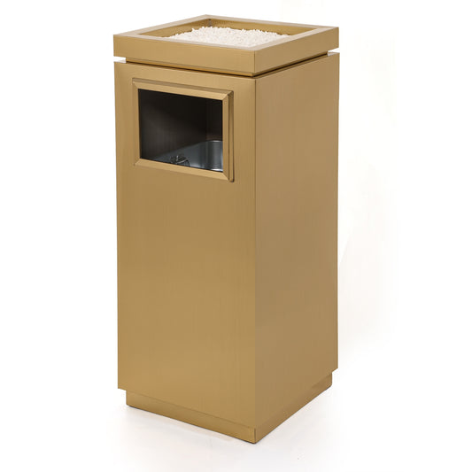 17 Gallon Gold Rectangular Stainless Steel Trash Can with Ashtray for Office and Workspaces