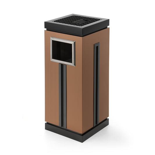 15 Gallon Stainless Steel Trash Can with Ashtray for Office Bronze Gold with Black Accents