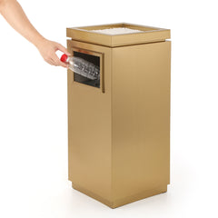 17 Gallon Gold Rectangular Stainless Steel Trash Can with Ashtray for Office and Workspaces