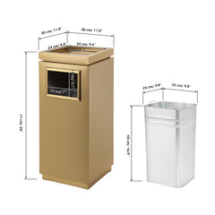 17 Gallon Gold Rectangular Stainless Steel Trash Can with Ashtray for Office and Workspaces