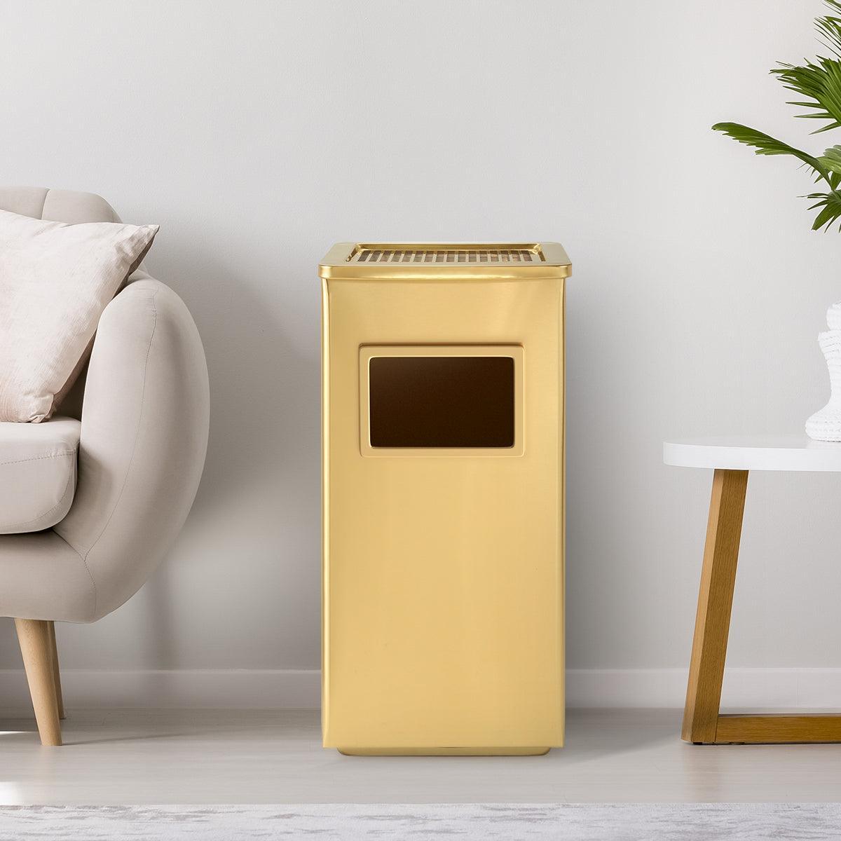 Beamnova Gold Trash Can Rectangular Stainless Steel Commercial Waste Container with Lid and Removable Inner Bucket - Beamnovaus.com