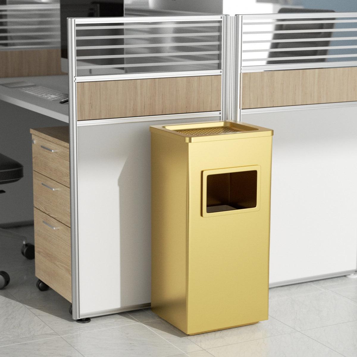 Beamnova Gold Trash Can Rectangular Stainless Steel Commercial Waste Container with Lid and Removable Inner Bucket - Beamnovaus.com