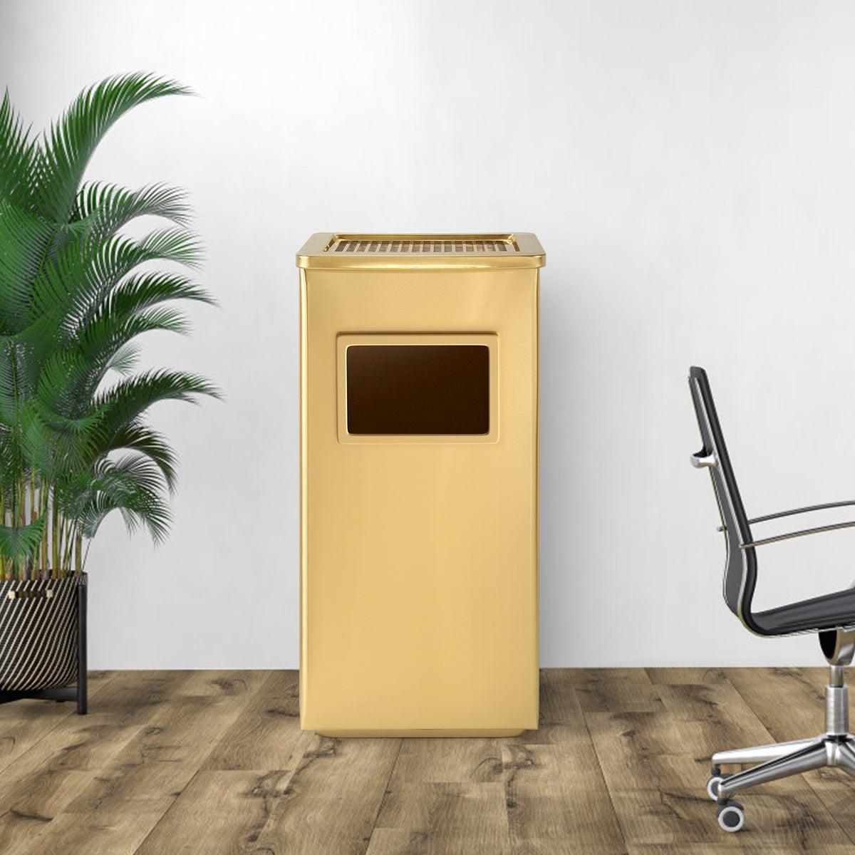 Beamnova Gold Trash Can Rectangular Stainless Steel Commercial Waste Container with Lid and Removable Inner Bucket - Beamnovaus.com