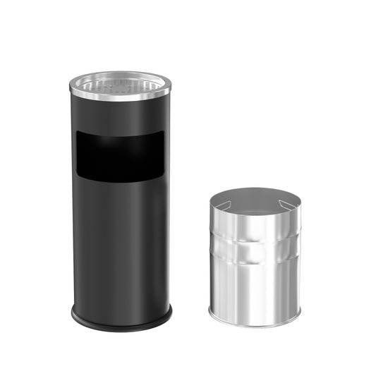 3 Gallon Black Stainless Steel Trash Can with Ashtray