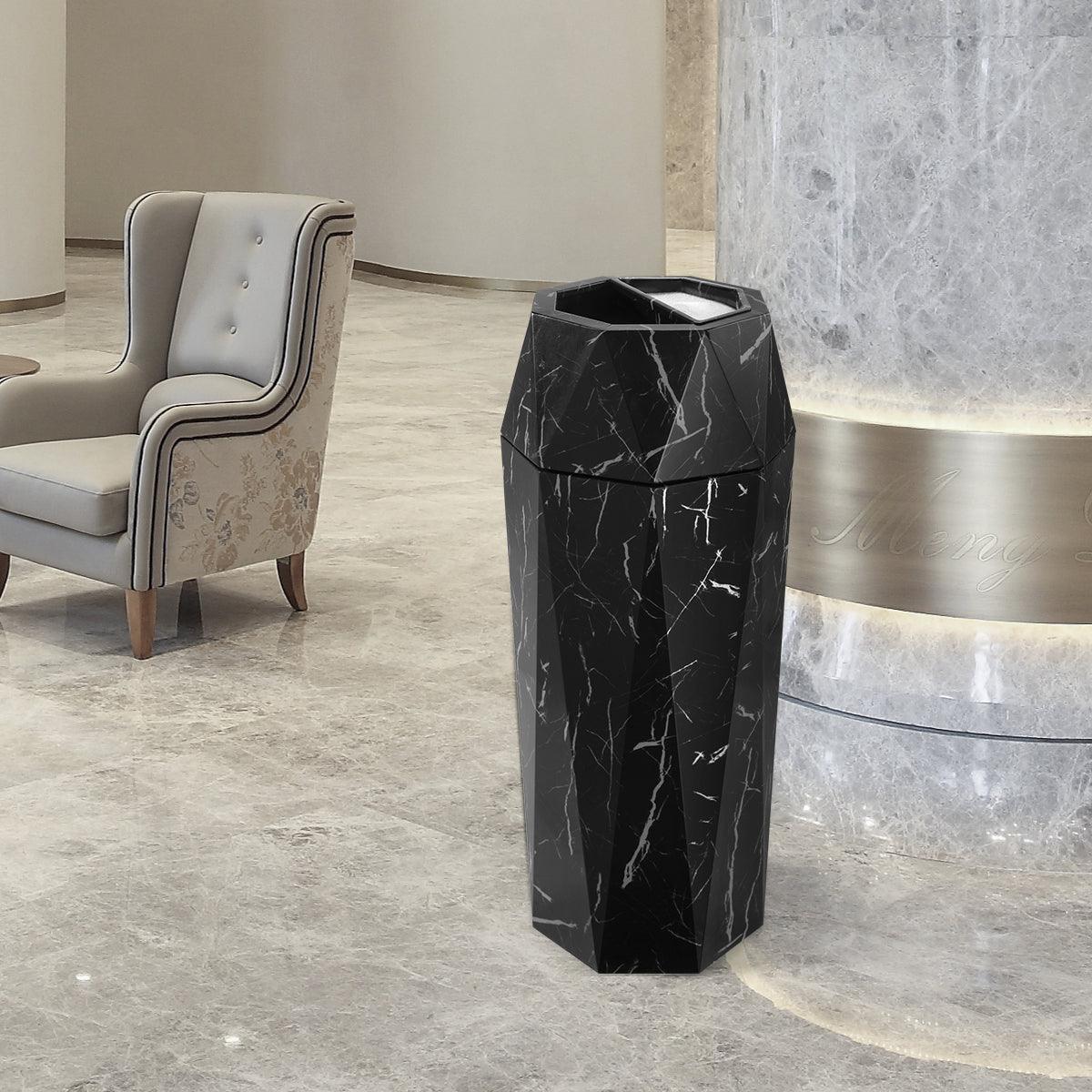 Beamnova 13 Gallon Black Marbling Diamond Style Stainless Steel Trash Can with Ashtray for Hotel Lobby - Beamnovaus.com