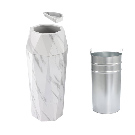7 Gallon White Marbling Diamond Style Stainless Steel Trash Can with Ashtray
