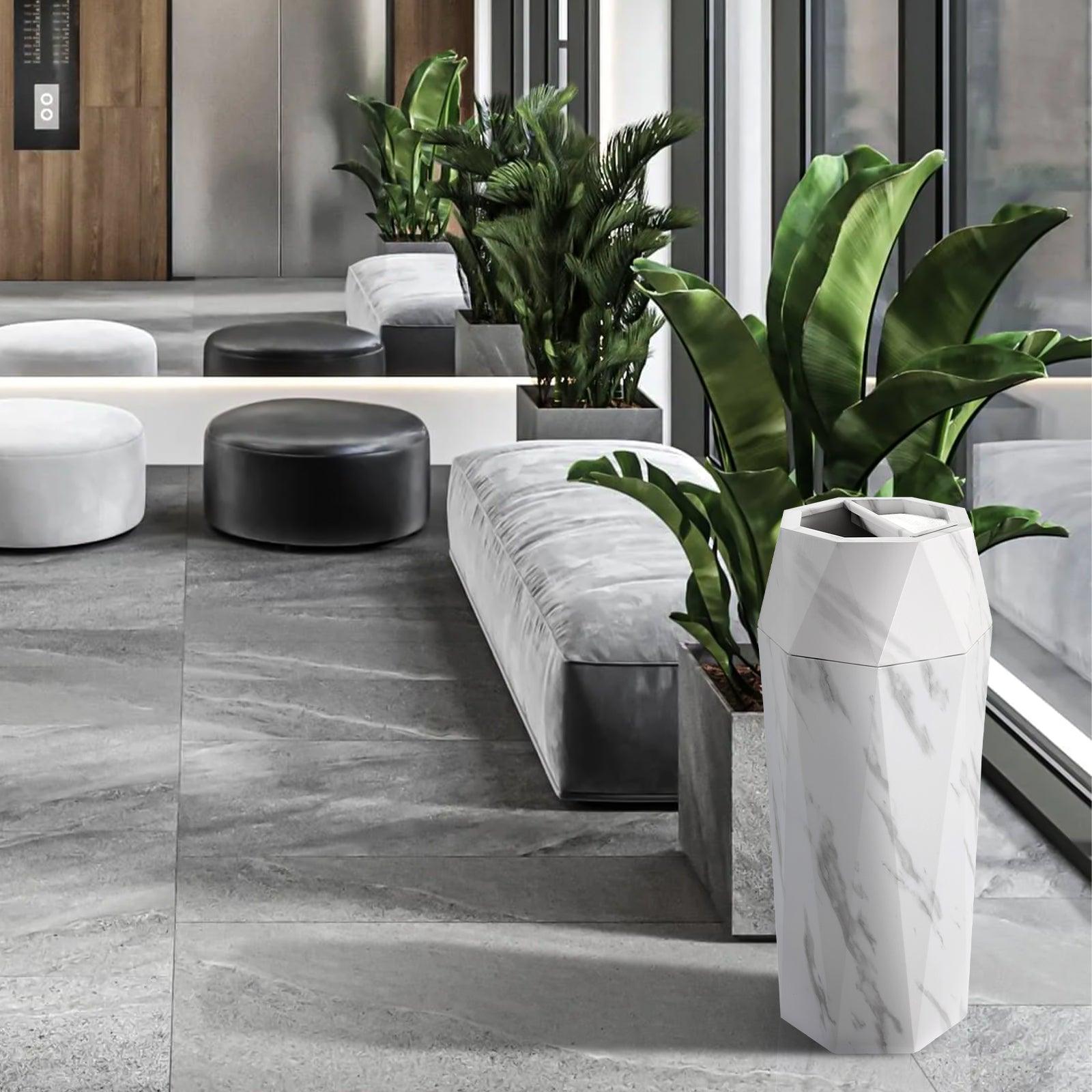 Beamnova 13 Gallon White Marbling Diamond Style Stainless Steel Trash Can with Ashtray for Hotel Lobby - Beamnovaus.com