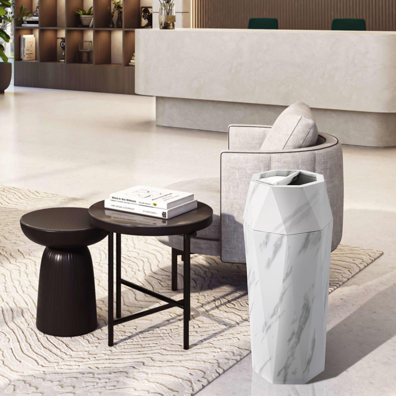 Beamnova 13 Gallon White Marbling Diamond Style Stainless Steel Trash Can with Ashtray for Hotel Lobby - Beamnovaus.com