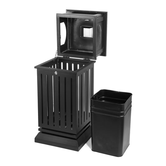 9 Gallon Matte Black Heavy Duty Outdoor Trash Can with Locking Lid and Ashtray