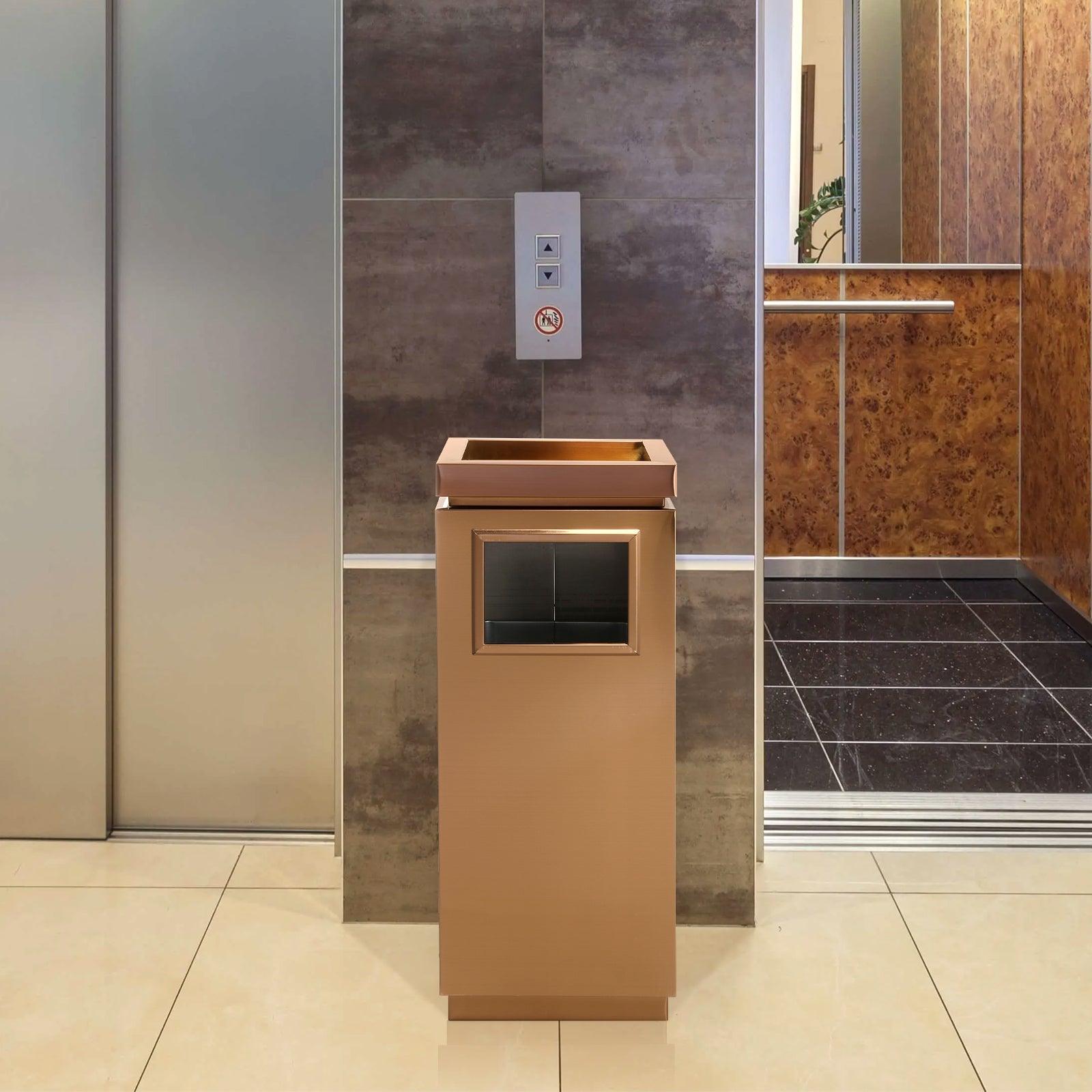 Beamnova 15 Gallon Rose Gold Stainless Steel Trash Can with Ashtray for Elevator Escalator Entrance - Beamnovaus.com