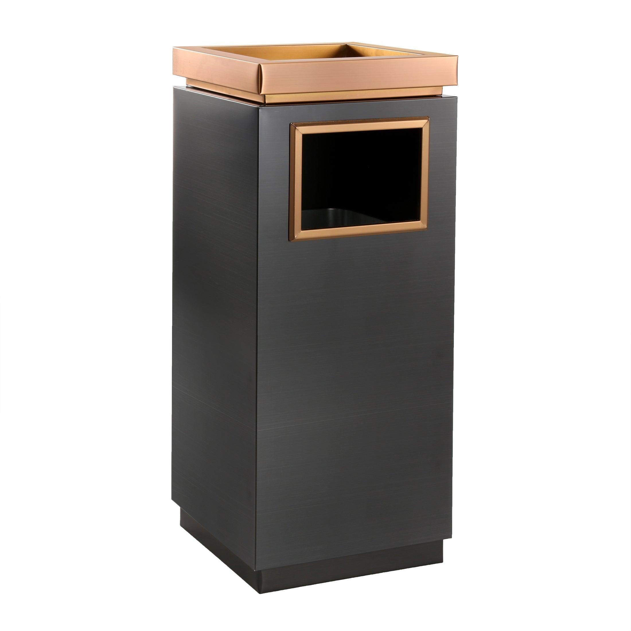 Beamnova 15 Gallon Black with Gold Frame Stainless Steel Trash Can with Ashtray for Elevator Escalator Entrance - Beamnovaus.com