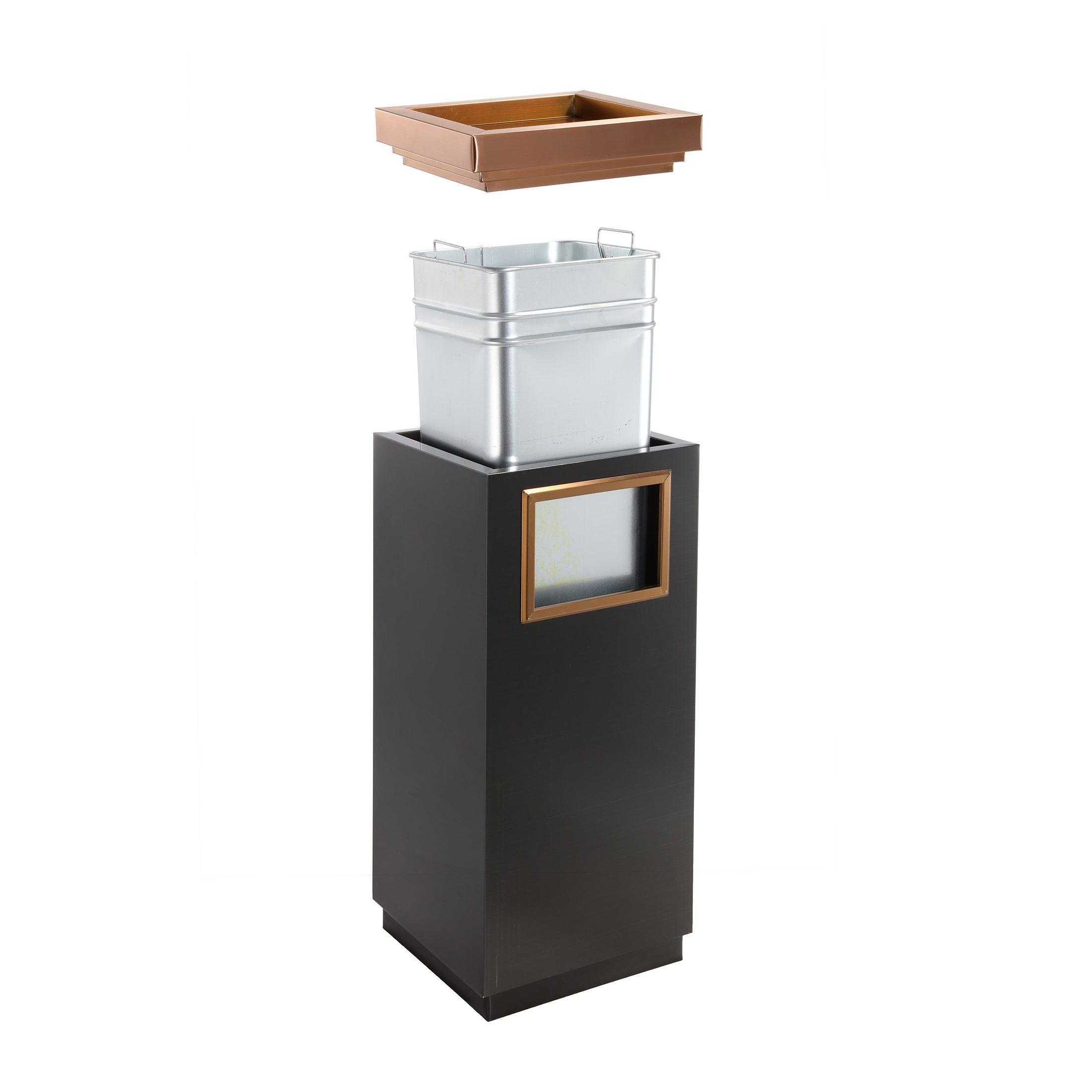 Beamnova 15 Gallon Black with Gold Frame Stainless Steel Trash Can with Ashtray for Elevator Escalator Entrance - Beamnovaus.com