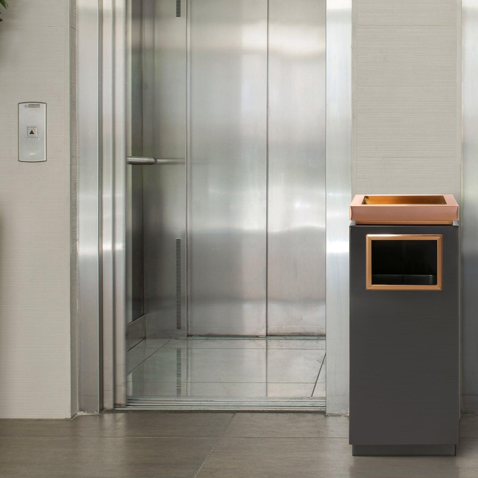 Beamnova 15 Gallon Black with Gold Frame Stainless Steel Trash Can with Ashtray for Elevator Escalator Entrance - Beamnovaus.com