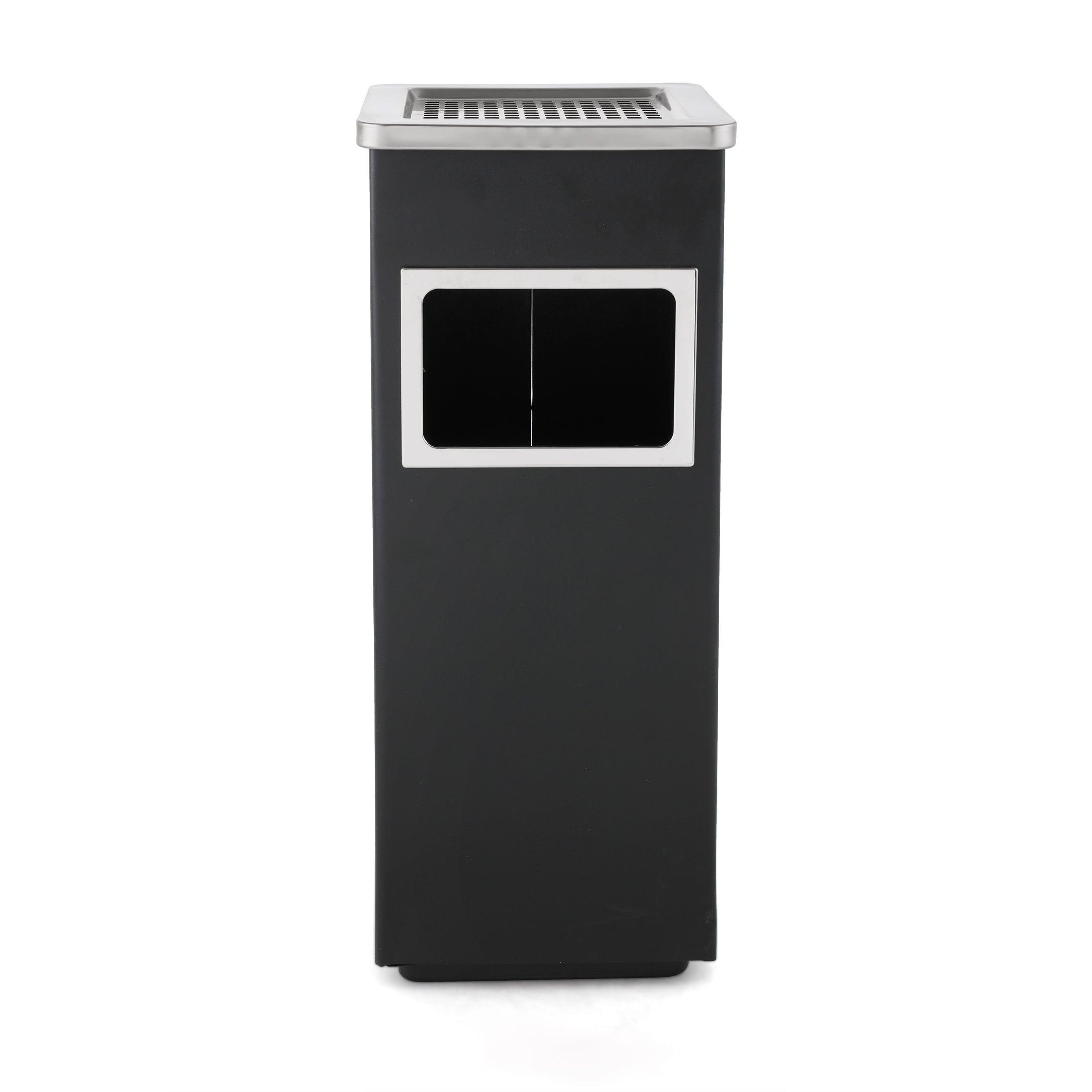 Beamnova 10 Gallon Black with Silver Frame Stainless Steel Trash Can with Ashtray for Couryard Corridor - Beamnovaus.com