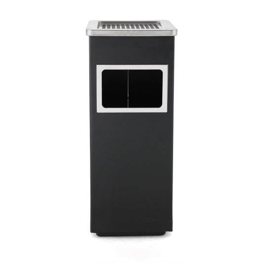 Beamnova 10 Gallon Black with Silver Frame Stainless Steel Trash Can with Ashtray for Couryard Corridor - Beamnovaus.com