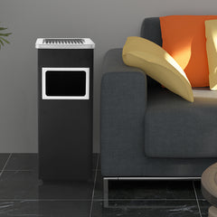 3.5 Gallon Black with Silver Frame Stainless Steel Office Trash Can with Ashtray