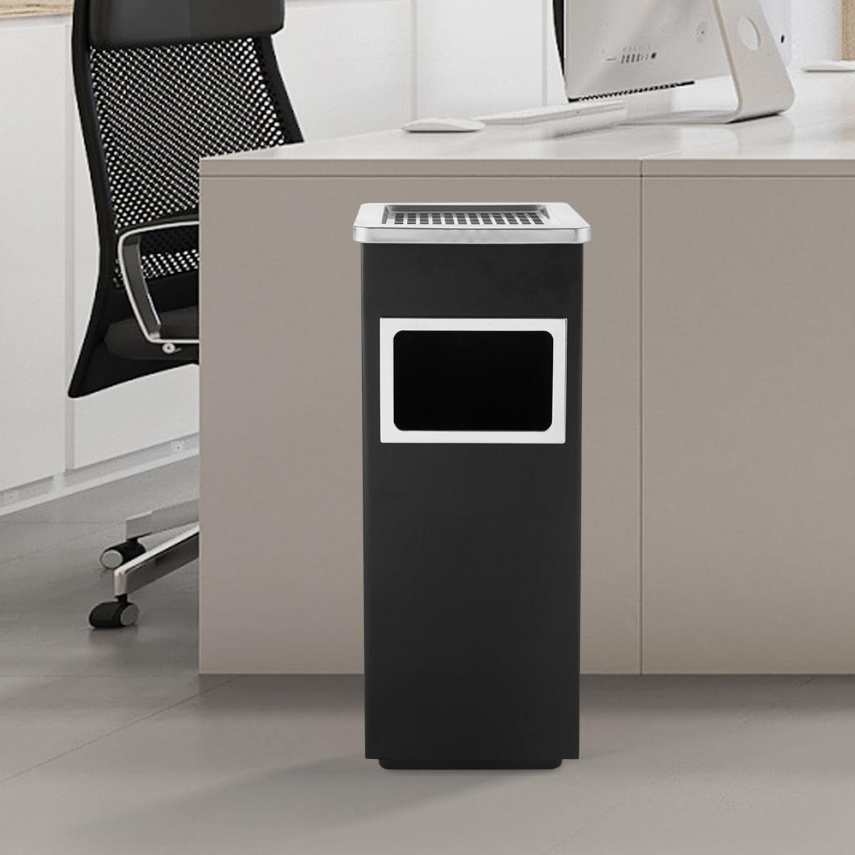 Beamnova 10 Gallon Black with Silver Frame Stainless Steel Office Trash Can with Ashtray - Beamnovaus.com