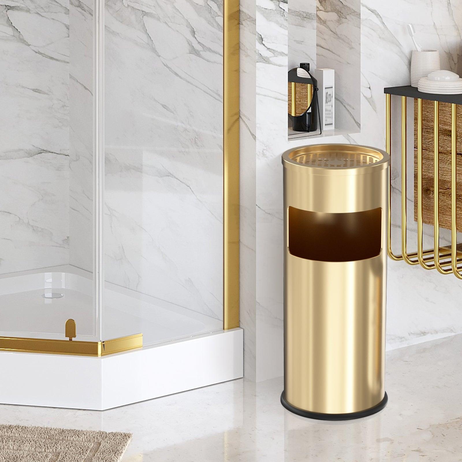 Beamnova 3 Gallon Gold Stainless Steel Round Small Bathroom Trash Can with Lid - Beamnovaus.com