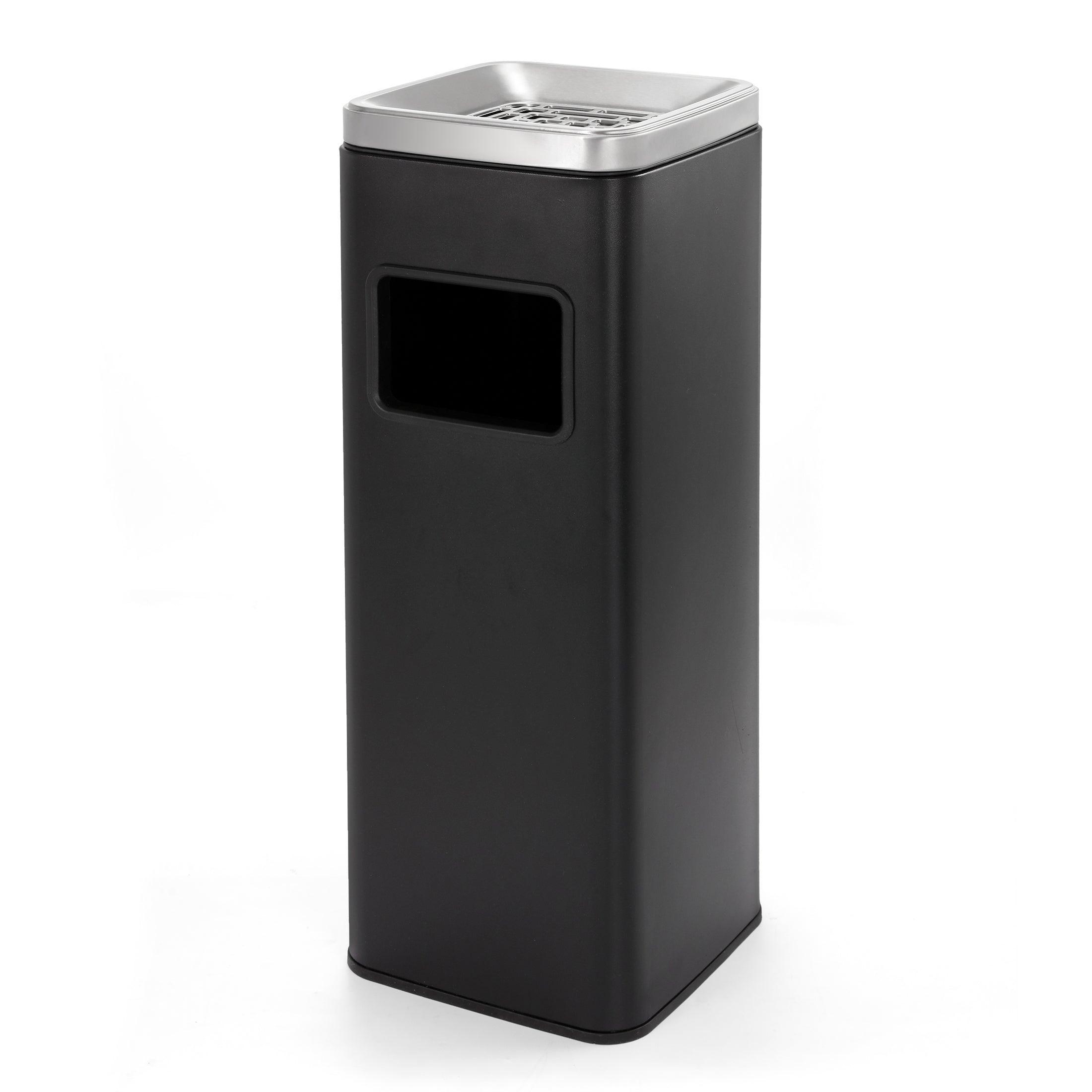 Beamnova 11 Gallon Black with Silver Lid Stainless Steel Trash Can with Ashtray for Elevator Escalator Entrance - Beamnovaus.com