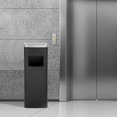 Beamnova 11 Gallon Black with Silver Lid Stainless Steel Trash Can with Ashtray for Elevator Escalator Entrance - Beamnovaus.com