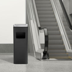 Beamnova 11 Gallon Black with Silver Lid Stainless Steel Trash Can with Ashtray for Elevator Escalator Entrance - Beamnovaus.com