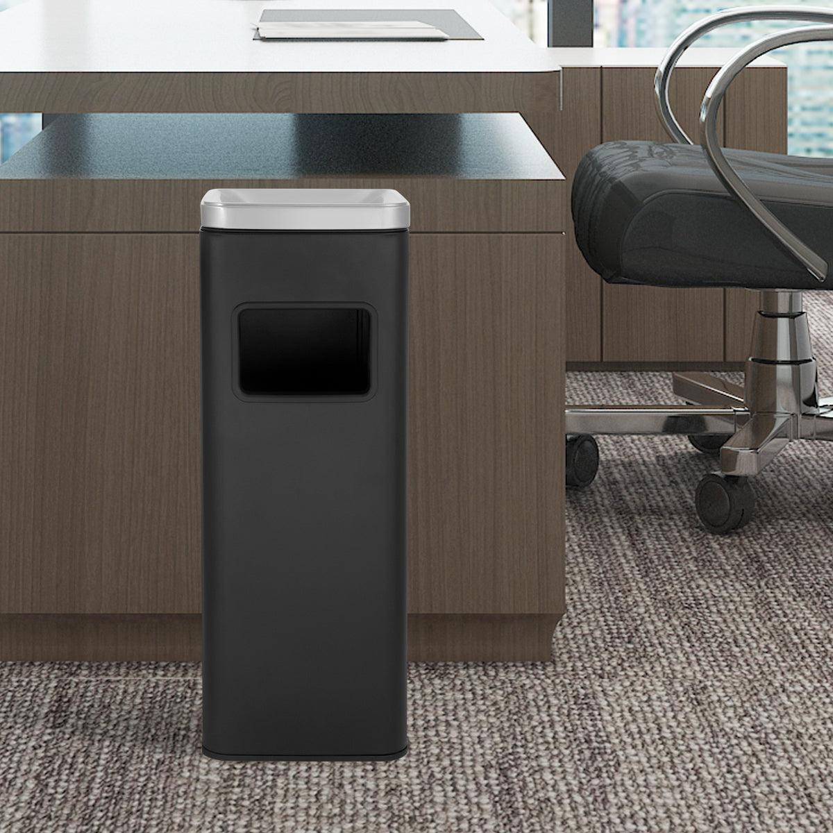 Beamnova 11 Gallon Black with Silver Lid Stainless Steel Office Trash Can with Ashtray - Beamnovaus.com