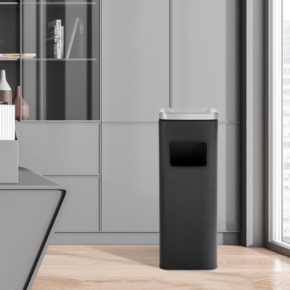 Beamnova 11 Gallon Black with Silver Lid Stainless Steel Office Trash Can with Ashtray - Beamnovaus.com