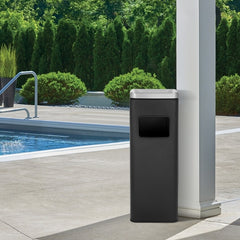 3.5 Gallon Black with Silver Lid Stainless Steel Trash Can with Ashtray