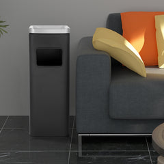 3.5 Gallon Black with Silver Lid Stainless Steel Trash Can with Ashtray